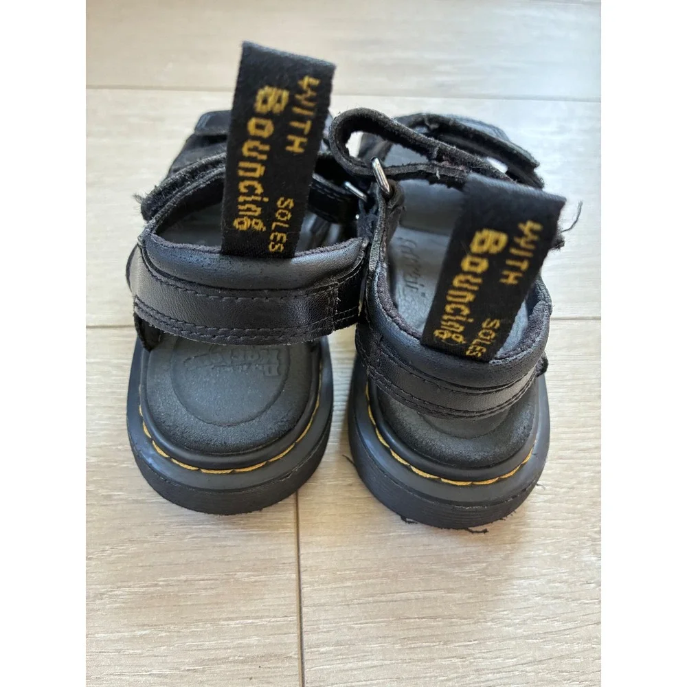 Dr. Martens Klaire J Black Leather Triple Strap Sandals Kids Size 12 US‎